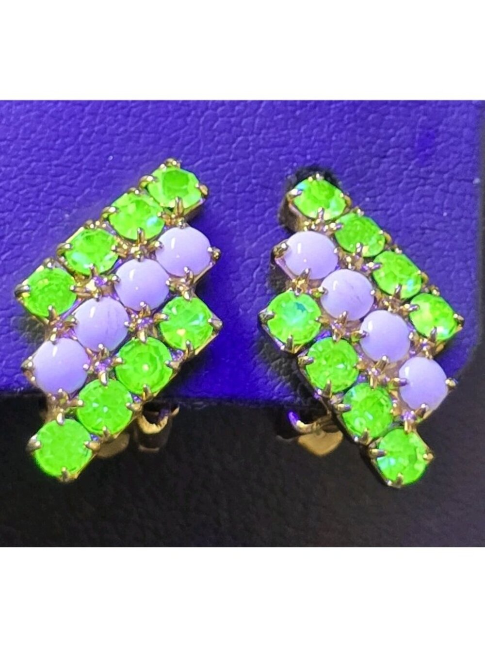 Uranium Glass Milk Glass Yellow Gold Tone Clip Earrings Vtg 1950s Estate